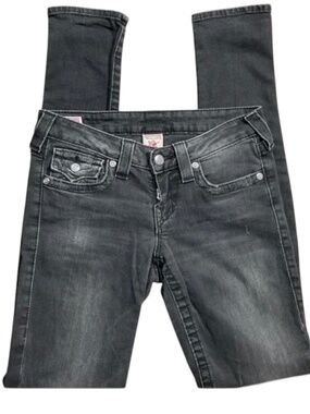 Y2K True Religion TRBJ Rhinestone Embellished Skinny Jeans Womens 27 Black 2000s